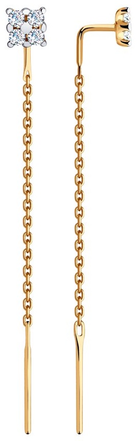 Серьги-цепочки Diamant 2935110 вес 1.0925 г золото, фианит