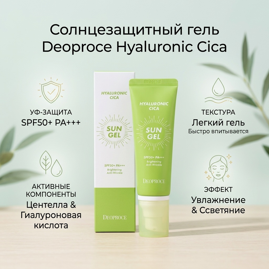 Deoproce гель Centella Sun Gel SPF50 для лица, для зоны декольте 50 мл