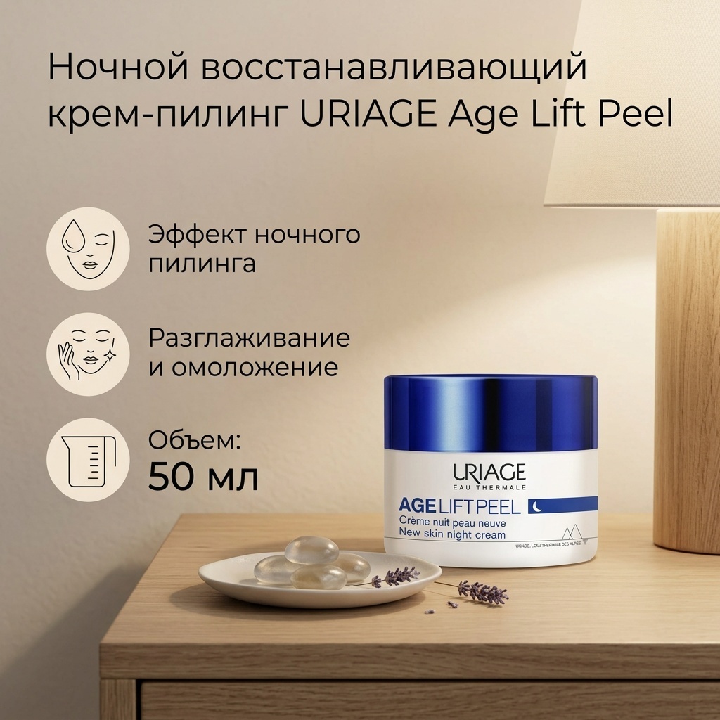 URIAGE крем Age Lift Peel ночной восстанавливающий и разглаживающий для лица, для зоны декольте 50 мл