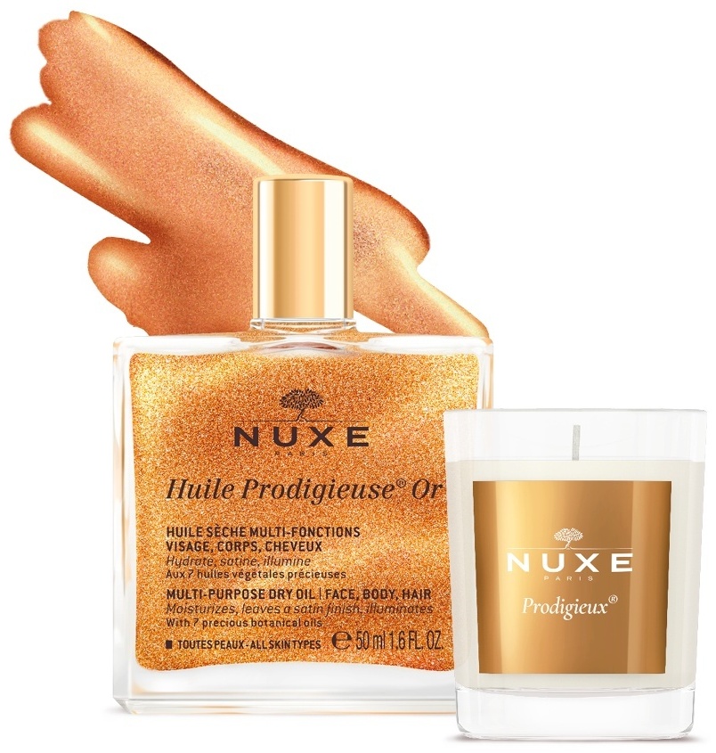 Nuxe Huile Prodigieuse Or Сухое масло с частицами золота 50 мл + Prodigieux Аромасвеча в подарок набор уходовой косметики для женщин
