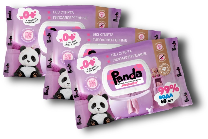 Детские влажные салфетки Panda Premium 60 шт x3