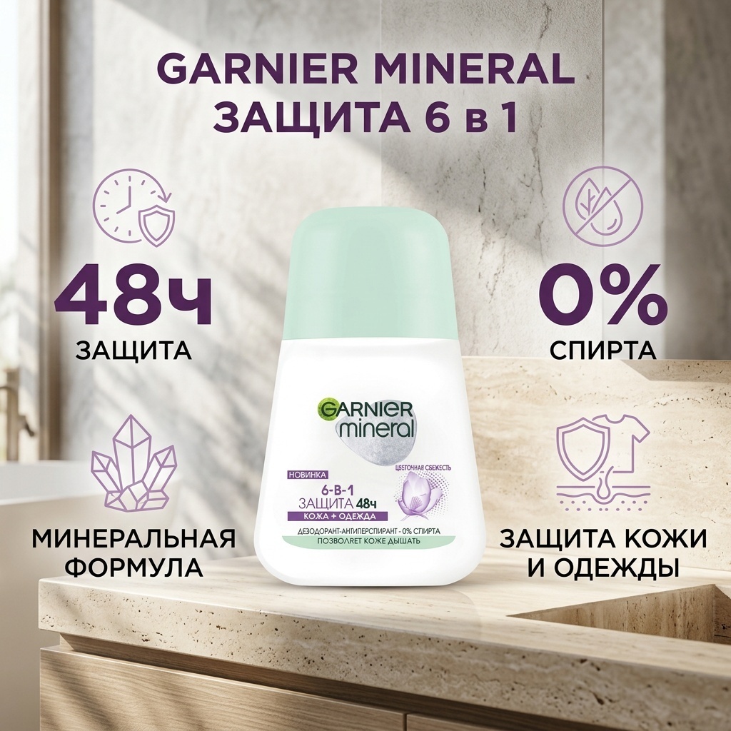 Garnier Mineral Защита 6 в 1 дезодорант-антиперспирант для женщин 50 мл
