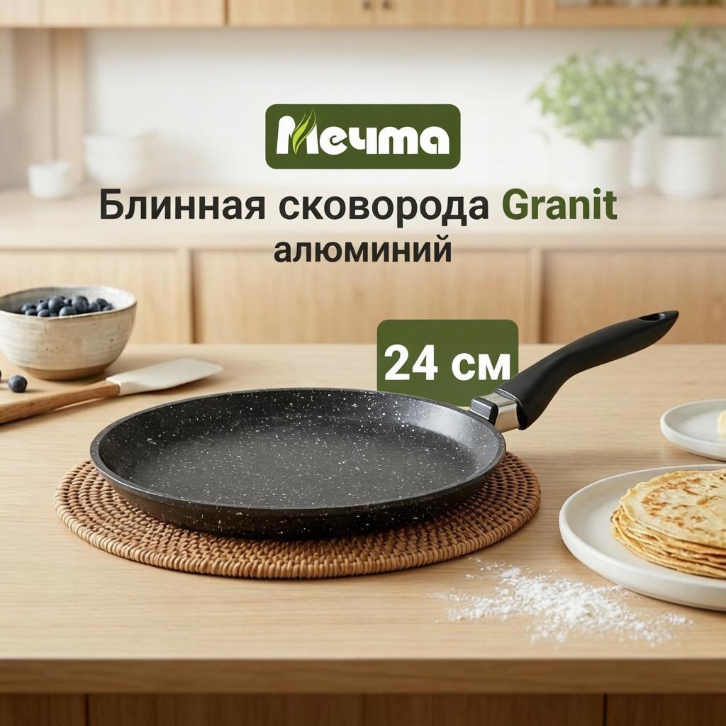 Блинная сковорода Мечта Granit 24 см с антипригарным покрытием, алюминий