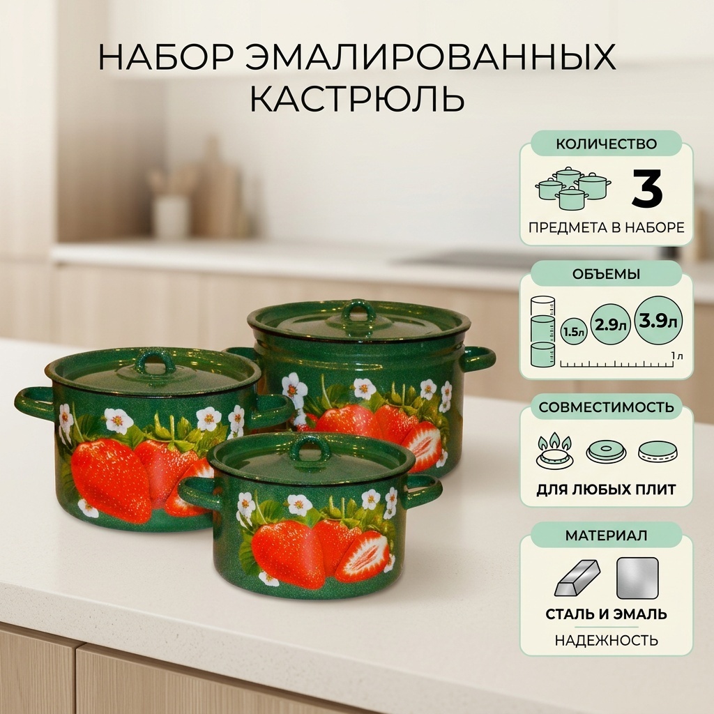 Набор кастрюль СтальЭмаль 3 в 1