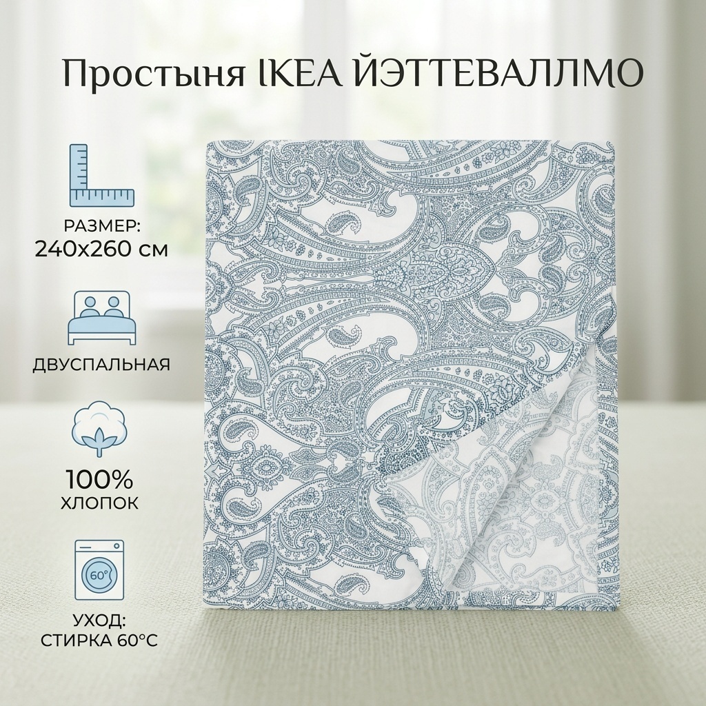Простыня IKEA JATTEVALLMO 240x260, хлопок