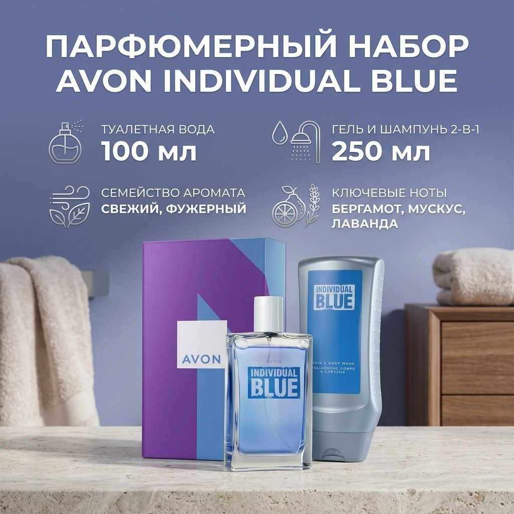 Avon INDIVIDUAL BLUE парфюмерный набор 350 мл, для мужчин