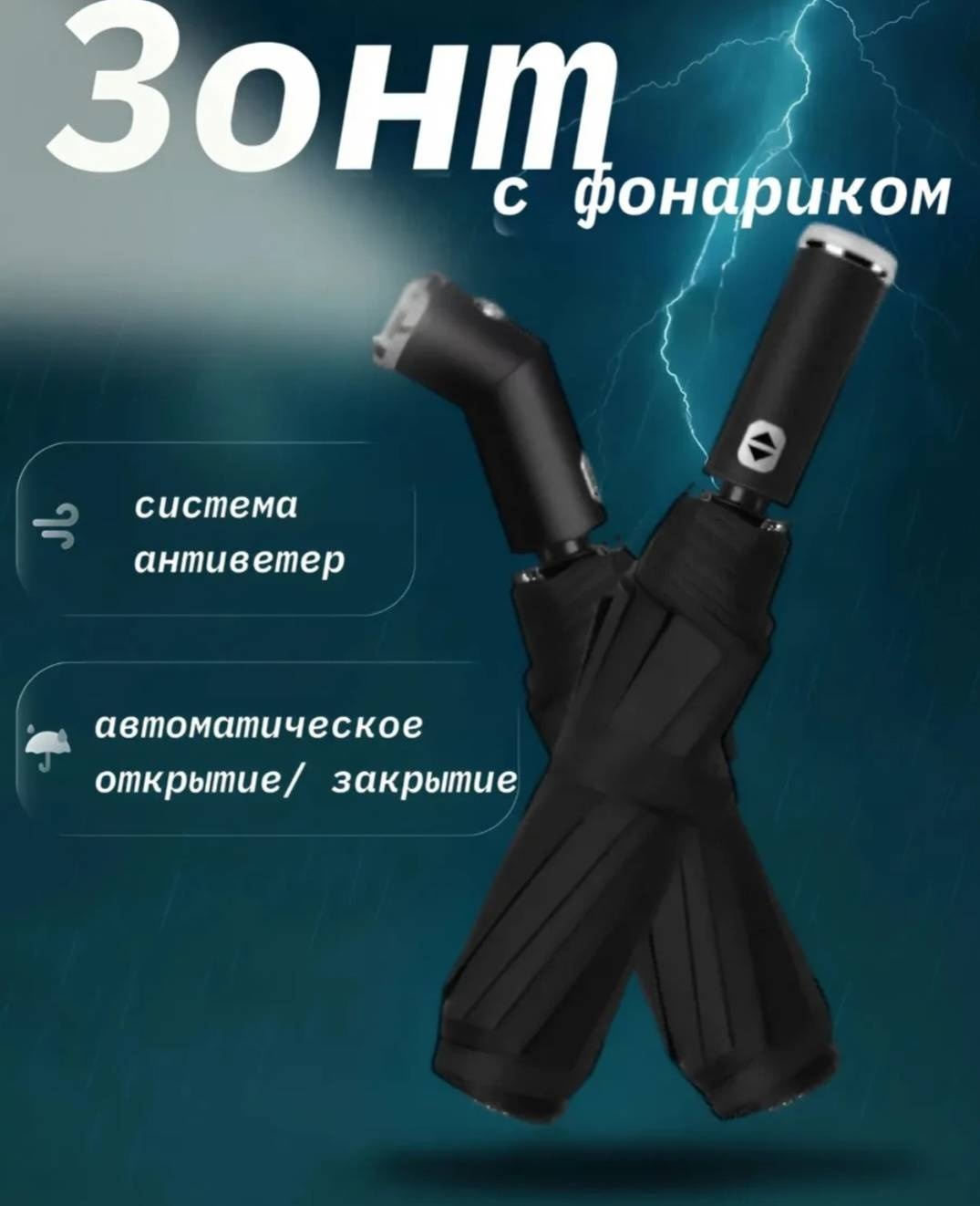Складной зонт автомат черный, синий