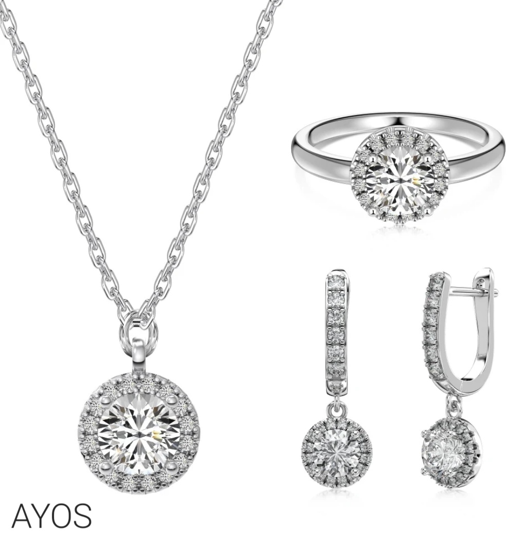 AYOS 654564785 вес 8.2 г серебро, муассанит, бриллиант выращенный