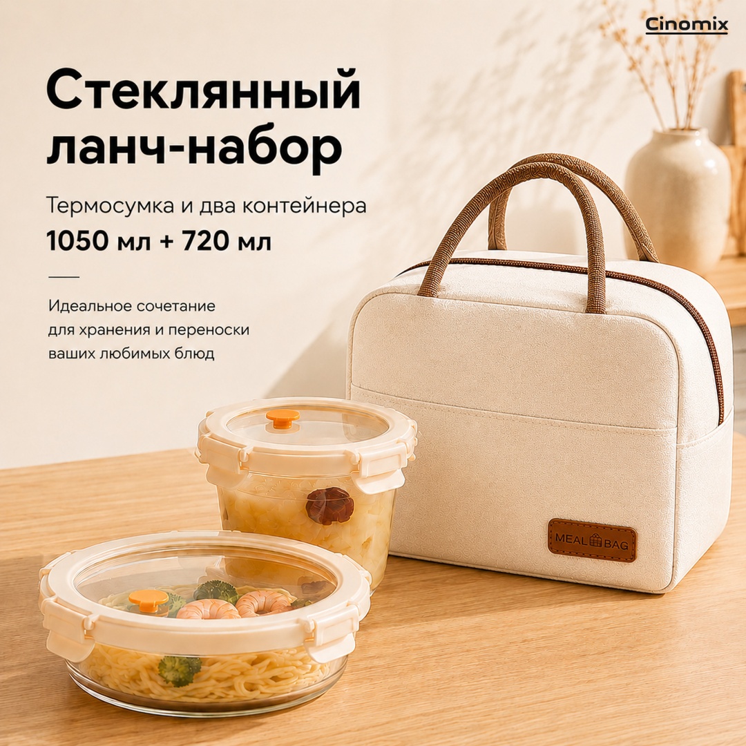 CINOMIX ланч-бокс CNMX207 2 шт, пластик, силикон, жаропрочное стекло