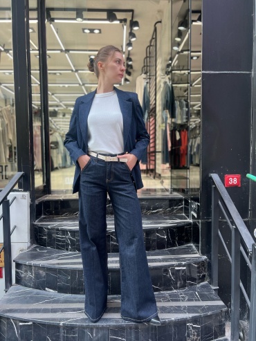 Джинсы широкие и расклешенные Euro fashion синий