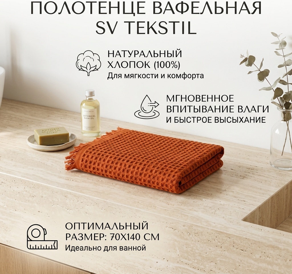 Полотенце SV tekstil 140x70 см, хлопок, ткань вафельная, 1 шт,