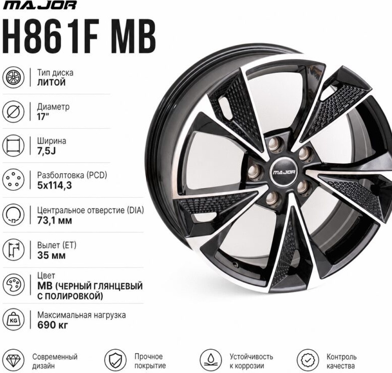 Fonyee H861F 7.5x17/5x114.3 D73.1 ET35 4 диска черный матовый