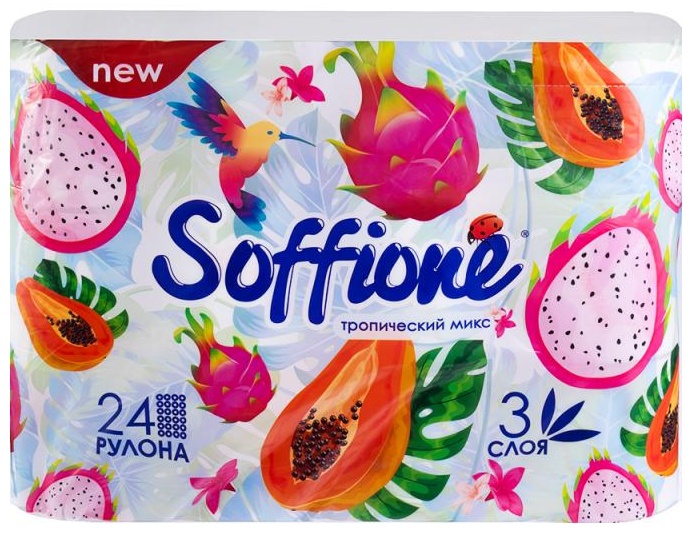 SOFFIONE туалетная бумага 3-слойный 24 шт, первичная целлюлоза