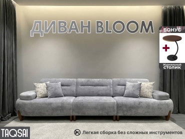 Диван TAQSAI Bloom RZ, 350х100 см, обивка велюр, серый