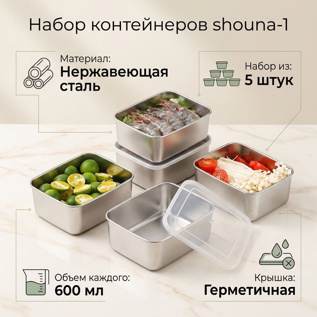 Набор контейнеров shouna-1, нержавеющая сталь