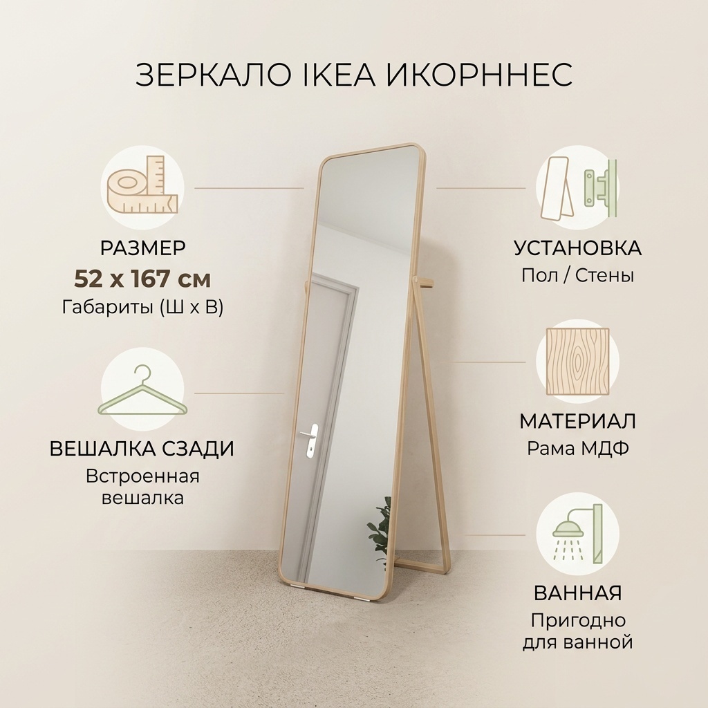 Зеркало настенное, напольное IKEA 52x167 см