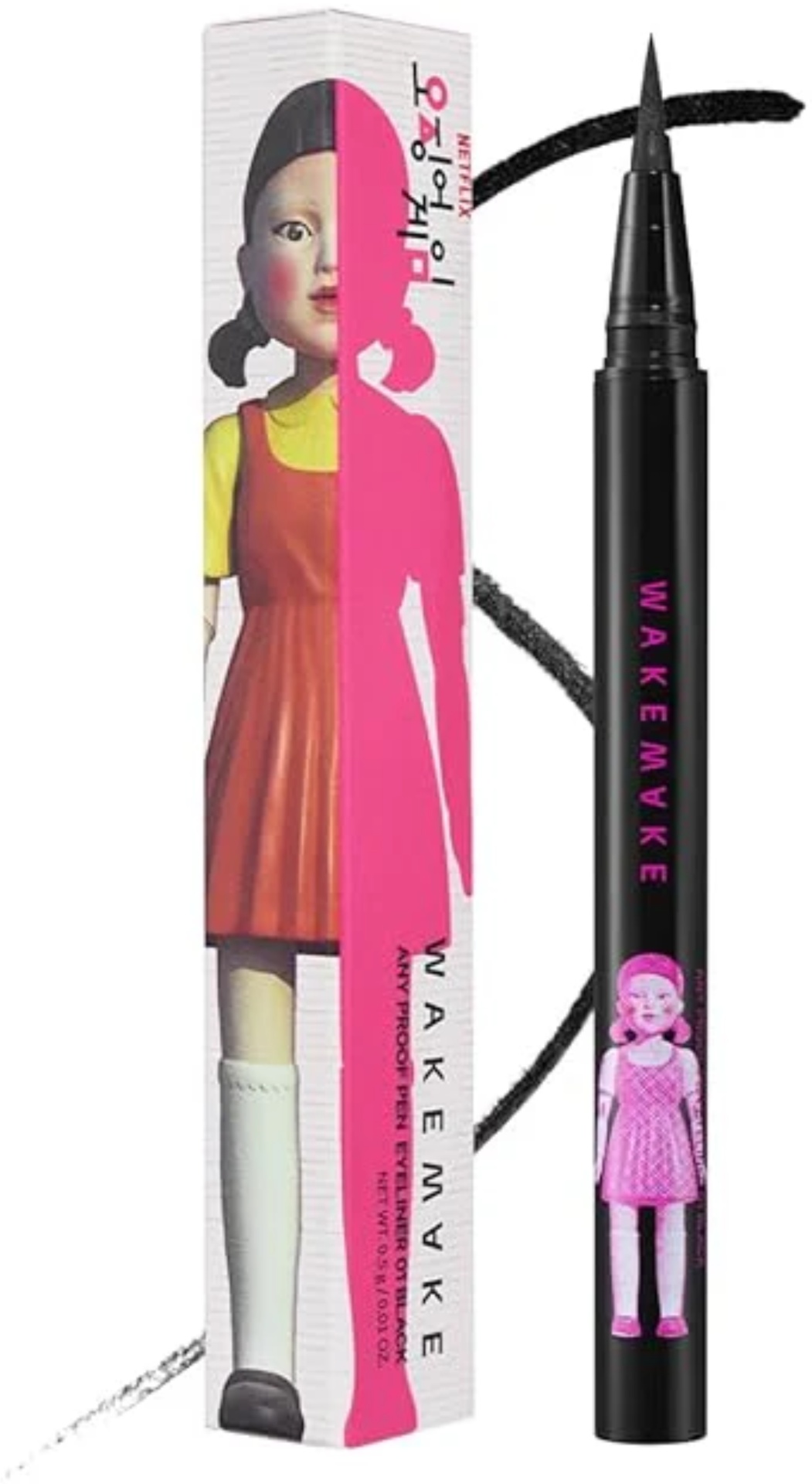 WakeMake [Netflix/Squid Game] Any-Proof Pen Eyeliner подводка-фломастер черный 01 Black