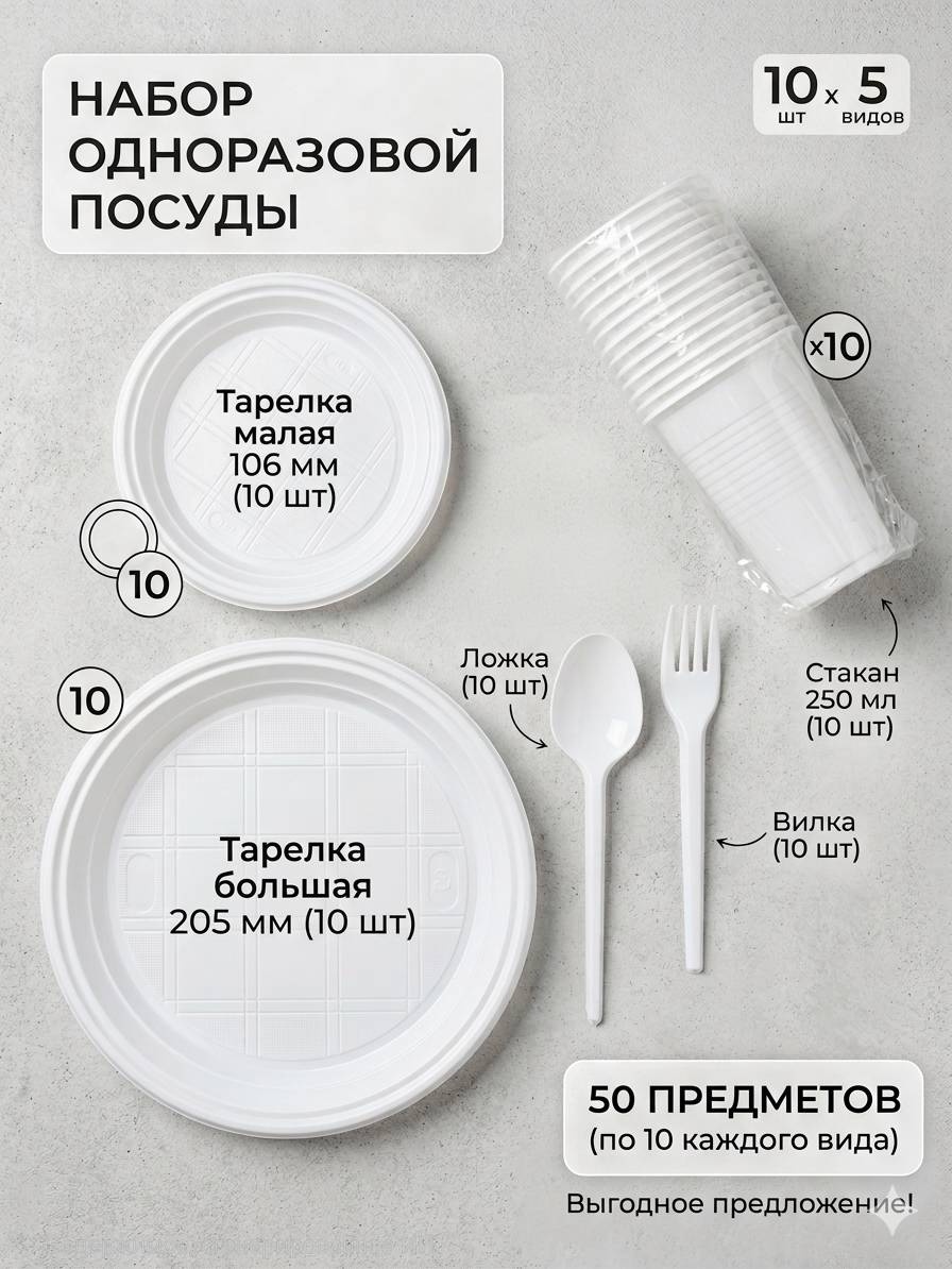 Набор посуды 2819098464 белый 50 шт