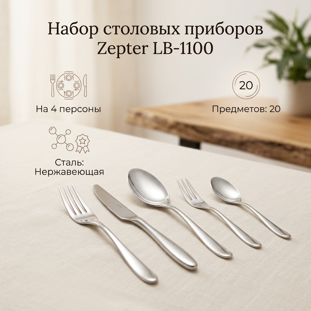 Набор столовых приборов Zepter 20 шт, серебристый LB-1100