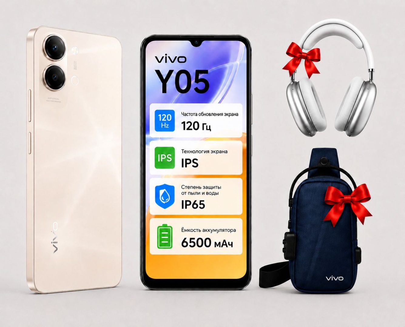 Смартфон Vivo Y05 4 ГБ/64 ГБ золотистый + подарок