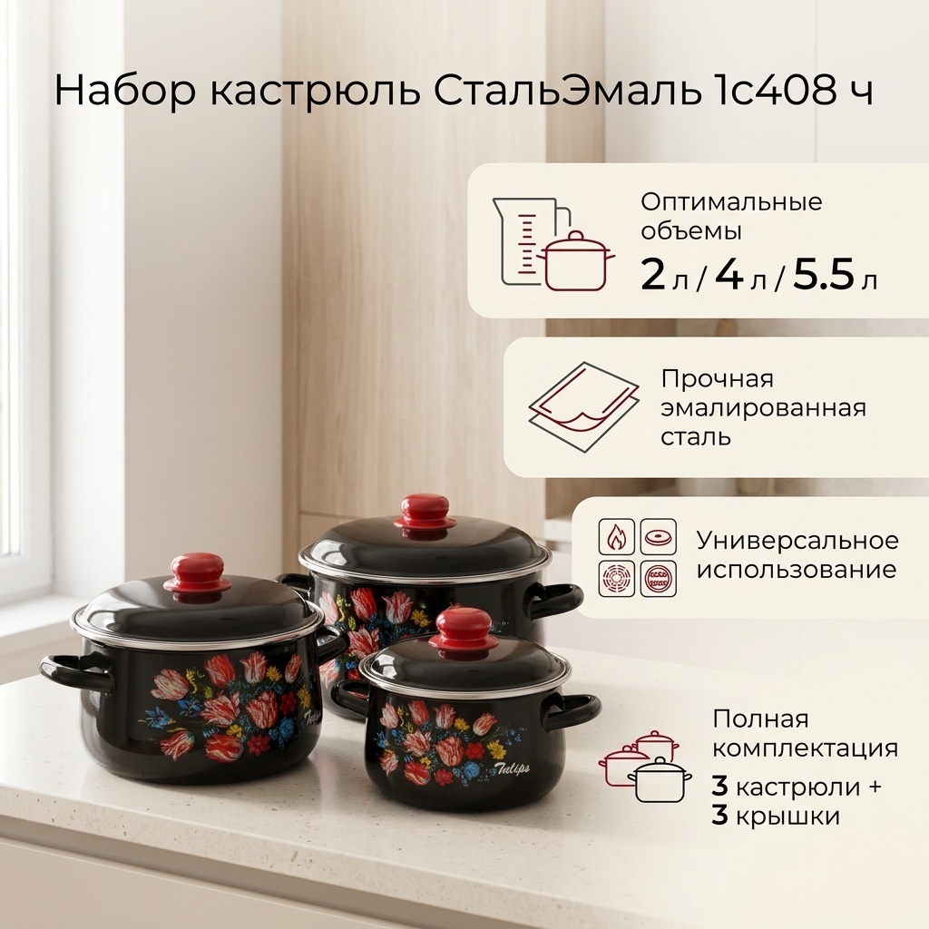 Набор кастрюль СтальЭмаль 3 в 1