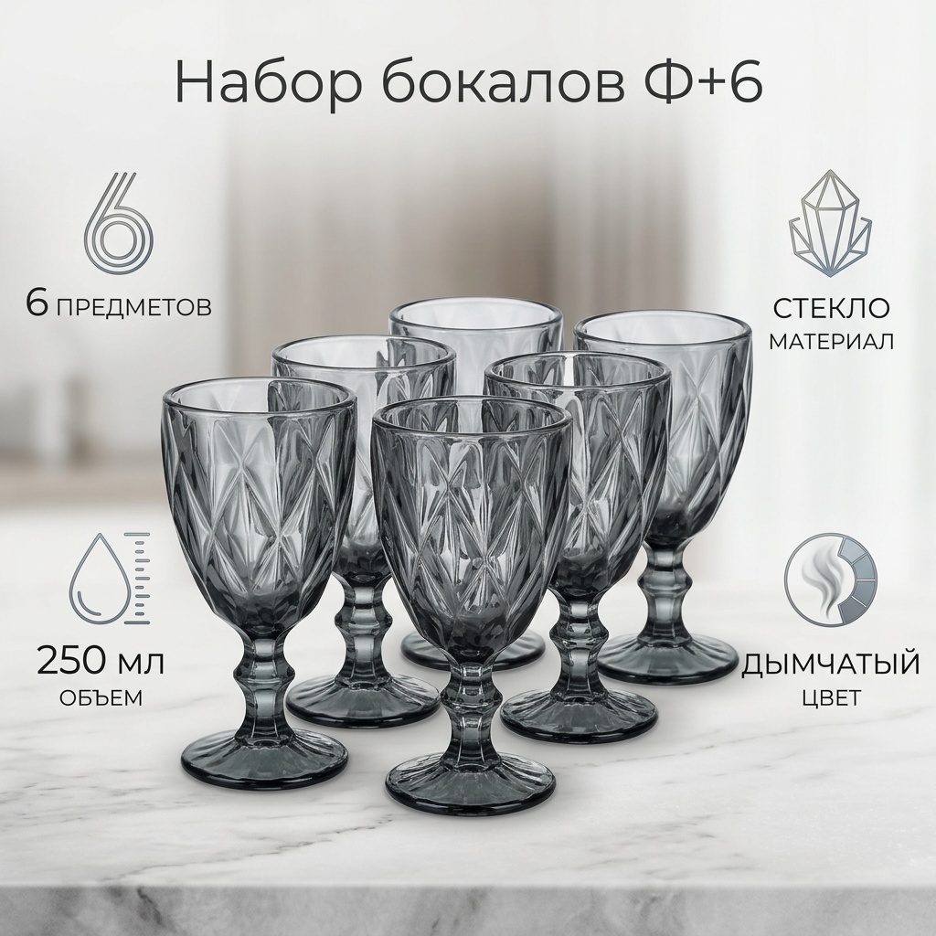 Набор бокалов 250 мл, стекло, 6 шт
