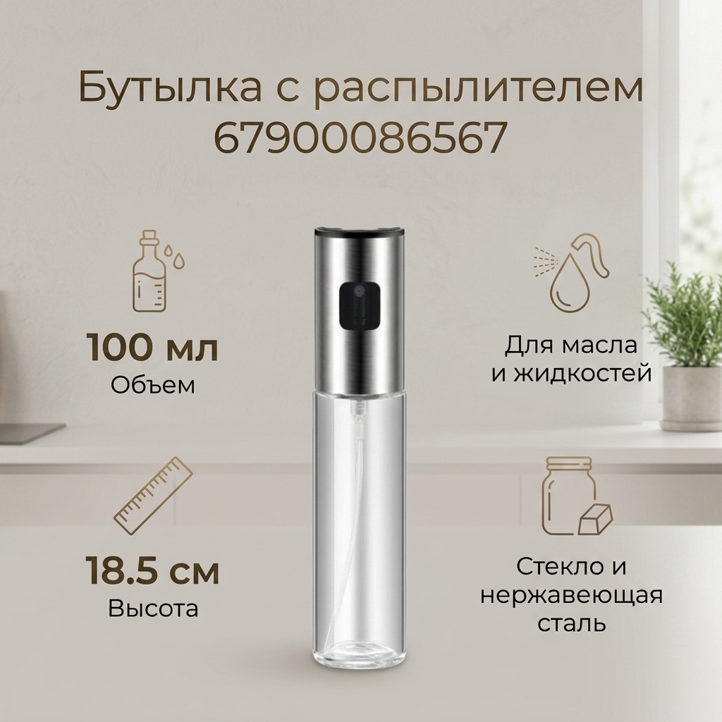Бутылка с распылителем 67900086567, нержавеющая сталь, стекло