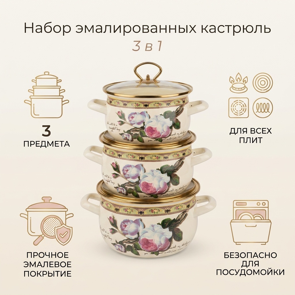 Набор кастрюль 3 в 1