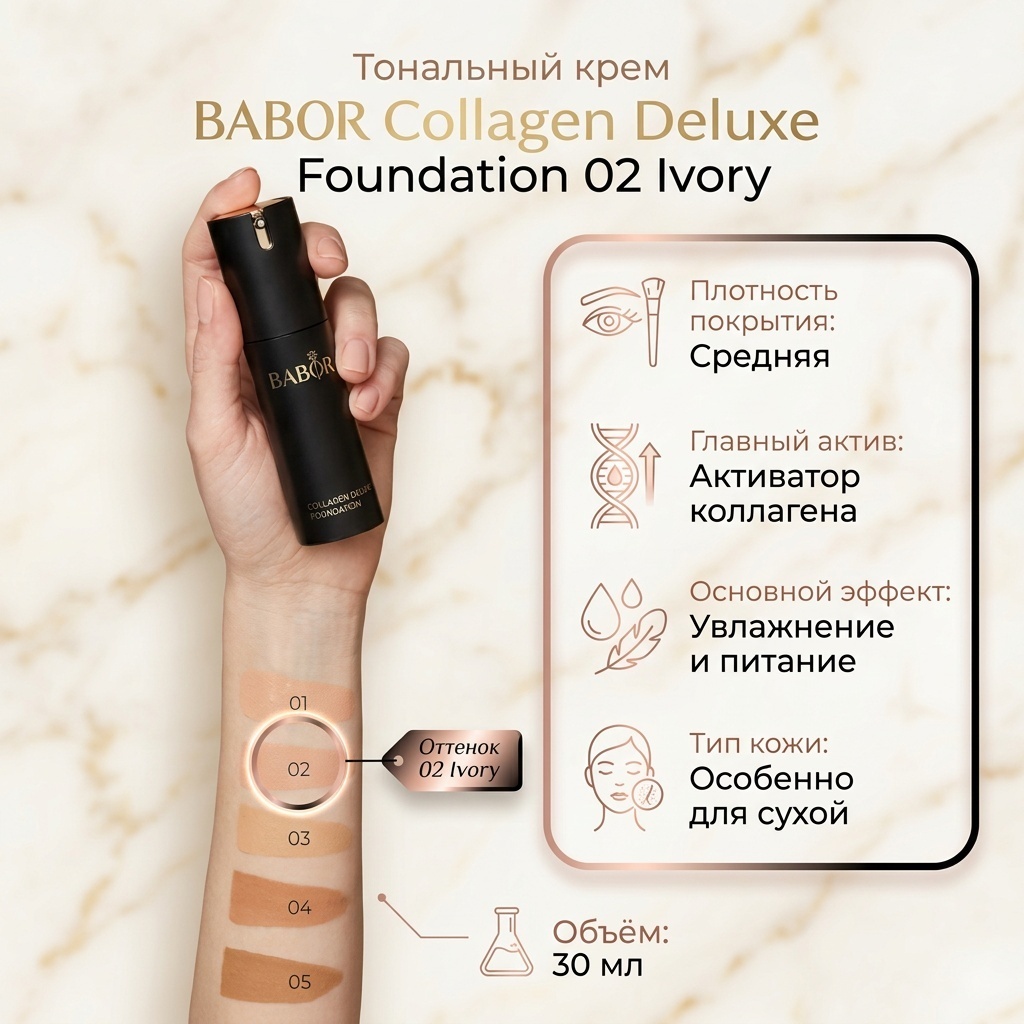 BABOR Collagen Deluxe Foundation тональный крем 02 Ivory 30 мл