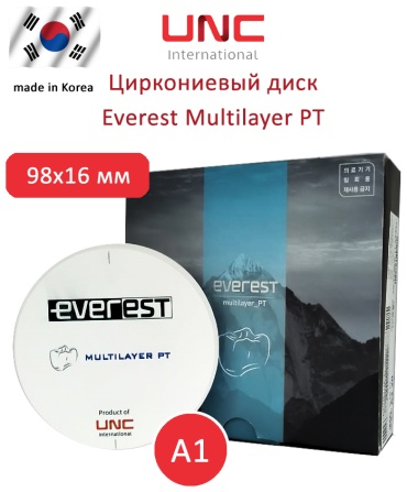 U&C INTERNATIONAL циркониевый блок Диск циркониевый Everest Multilayer PT, многослойный, размер 98х16мм, оттенок A1