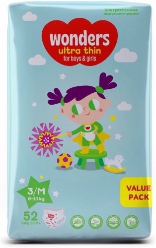 Подгузники-трусики Wonders Wonders M, 52 шт