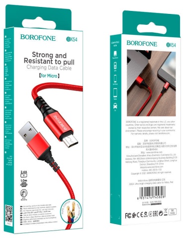 Кабель Borofone micro (M), USB Type-A (M), 1 м, BX54 красный