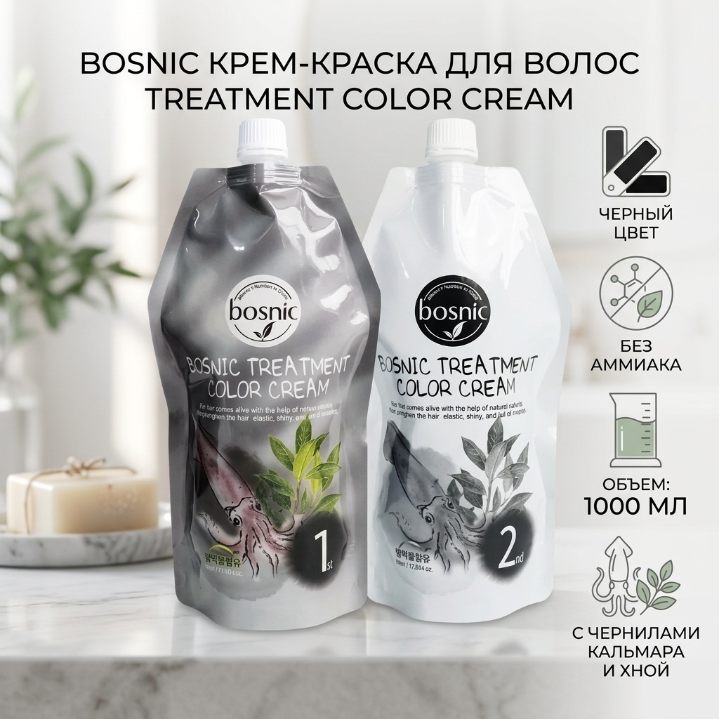 BOSNIC Крем-краска для волос черный Treatment Black черный крем-краска 1000 мл