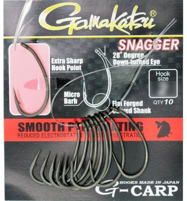 Крючок для рыбалки Gamakatsu Крючки рыболовные Gamakatsu G-Carp Snagger №10 (10 шт/уп) одинарный бронзовый 10 шт