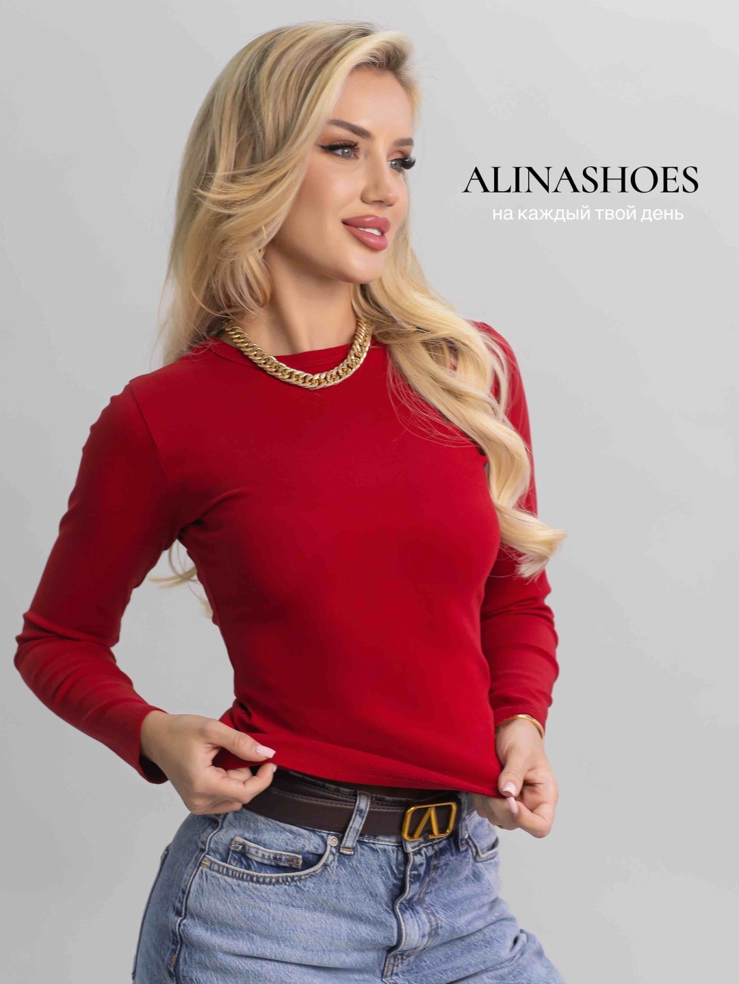 Лонгслив alinashoes без принта красный