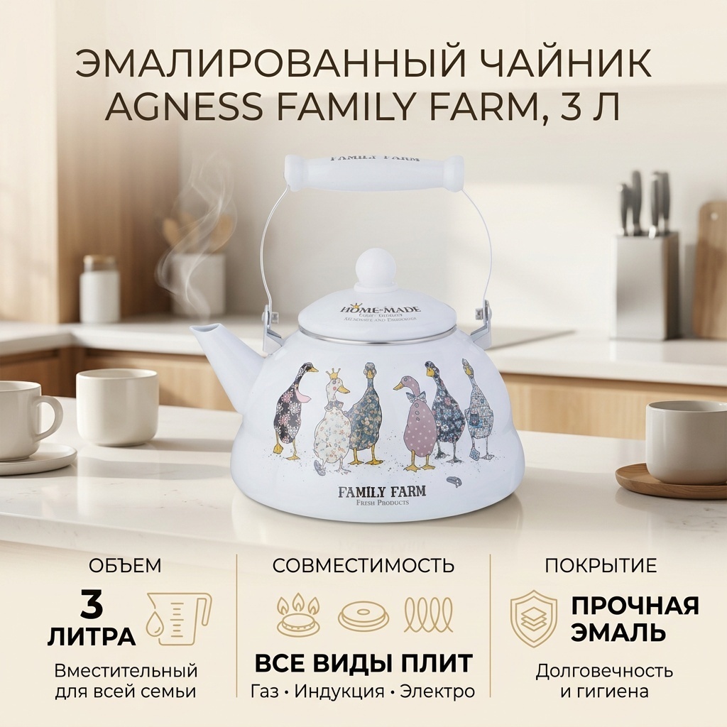 Agness чайник 934-627 3 л, сталь