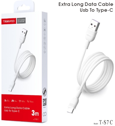 Кабель TRANYOO USB TypeC (M), USB 3.0 (M), 3 м, T-S7 C белый