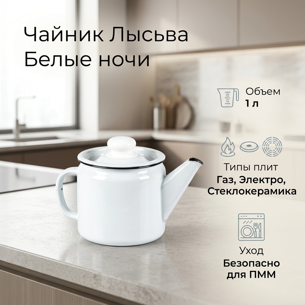 Лысьва чайник Белые ночи С-2707П2/Рч 1 л, нержавеющая сталь