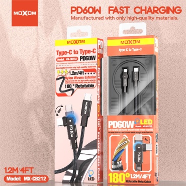 Кабель Moxom USB TypeC (F), USB TypeC (M), 1.2 м, черный