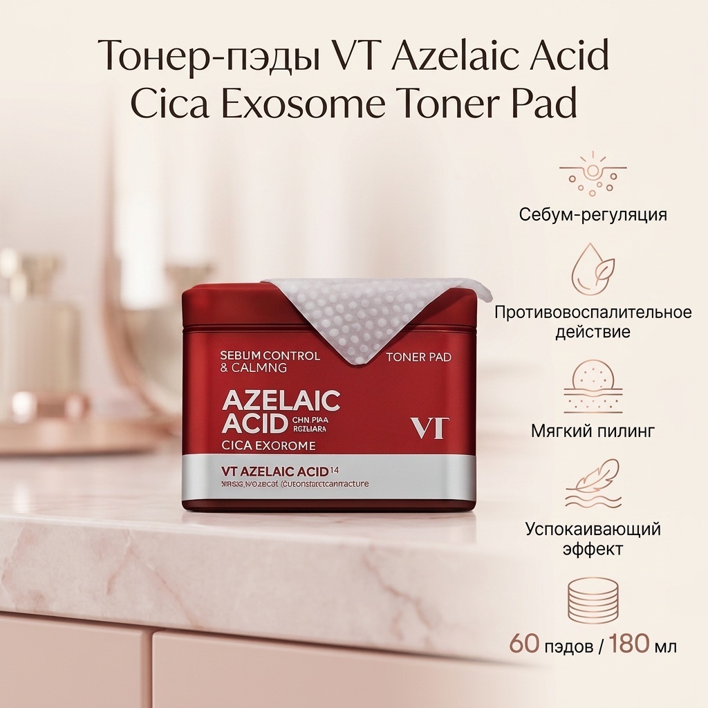 VT тонер-пэды Azelaic Acid Cica Exosome Toner Pad 180 мл