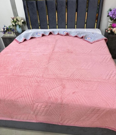 Покрывало Home Textile 200х220 см, хлопок, велюр, розовый, коралловый