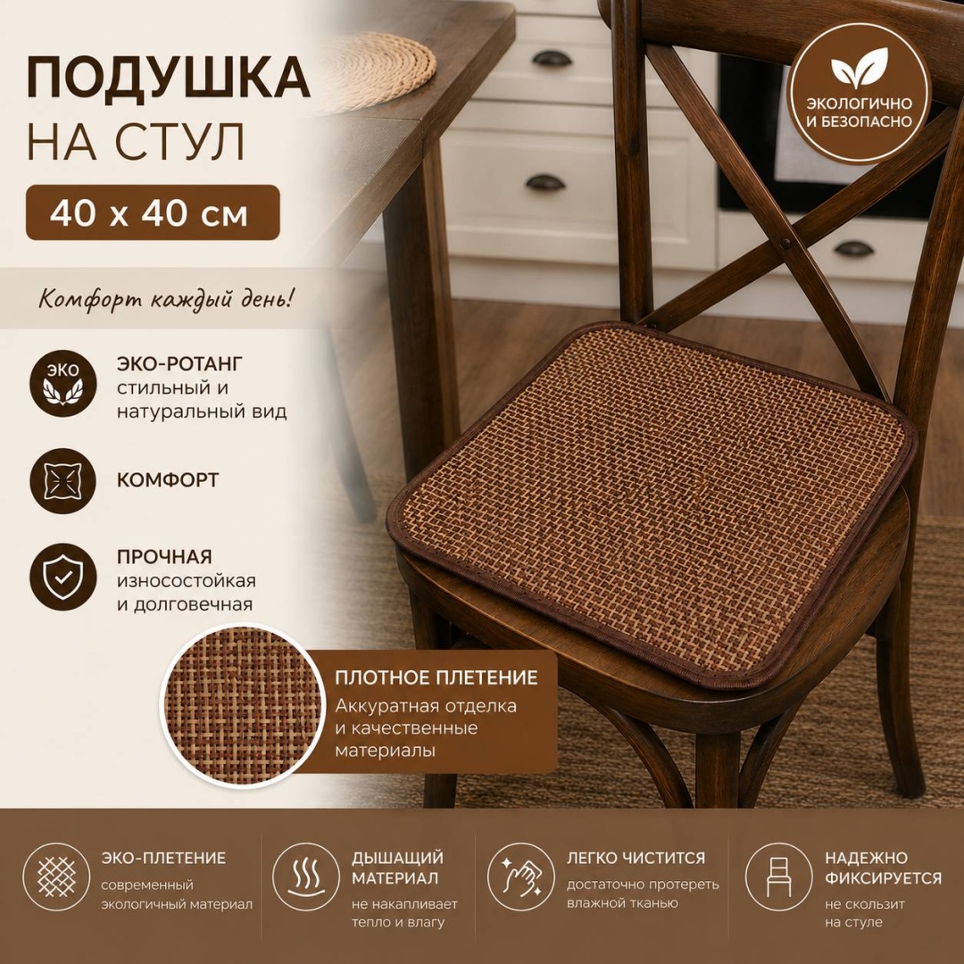 Подушка на стул 40x40 см, Ротантовое плетение 1