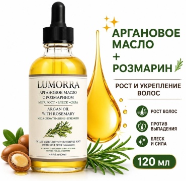 Lumorra Масло для волос с розмарином и аргановым маслом 120 мл для роста и укрепления волос масло 120 мл