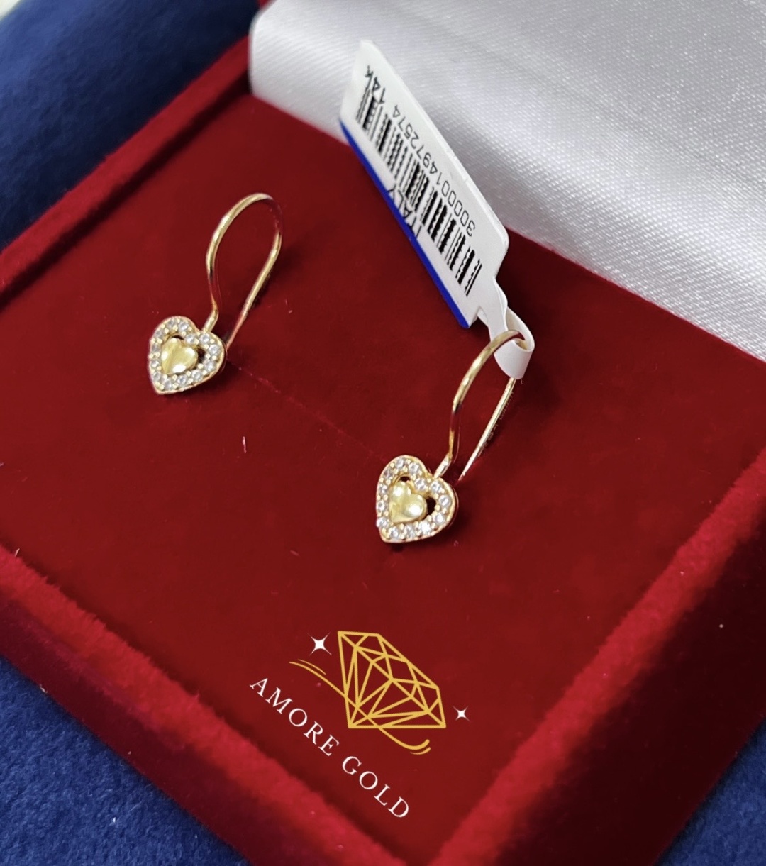 Серьги ITALY 23-037 Amore gold вес 1 г золото, фианит