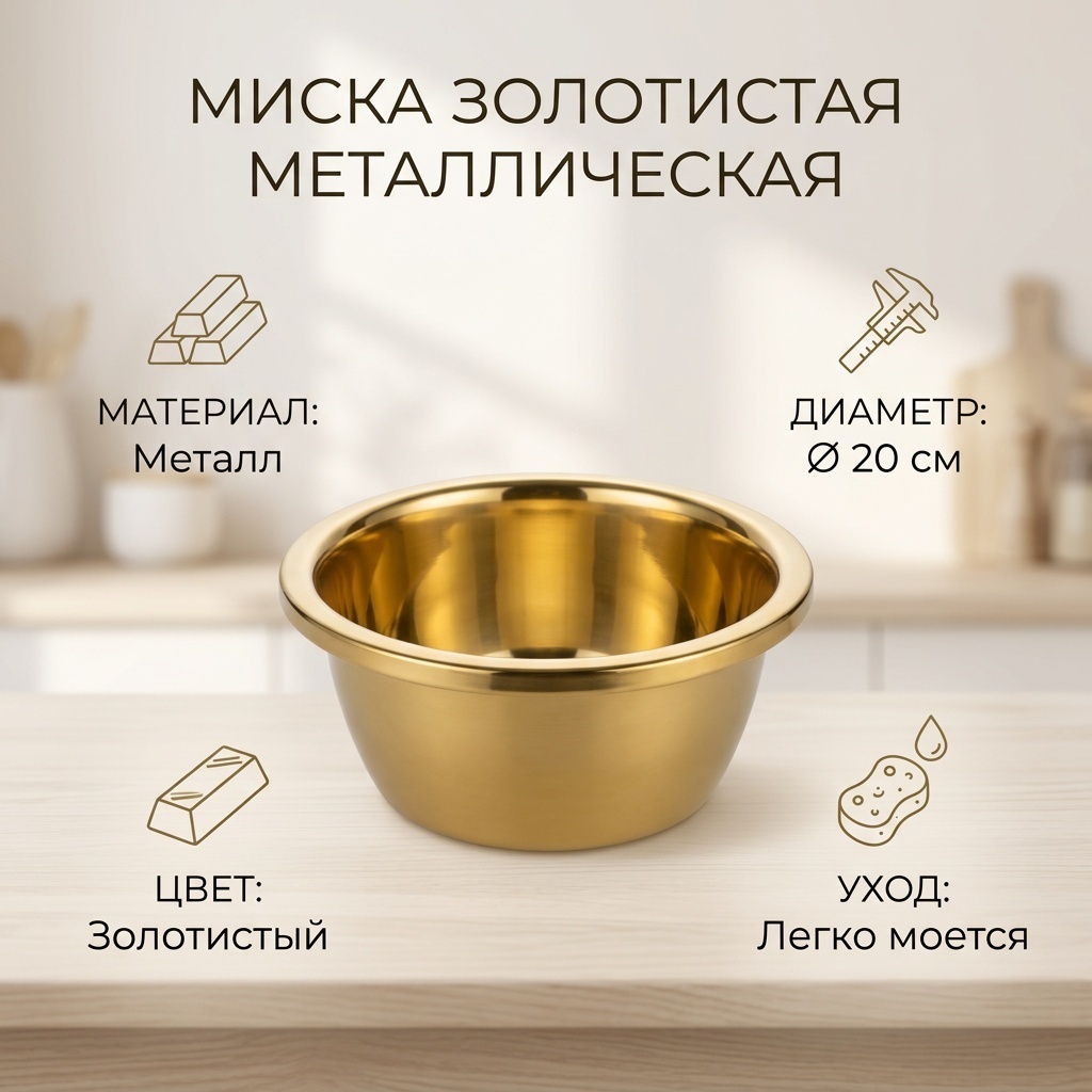 Миска 23х20 см, металл, 1 шт
