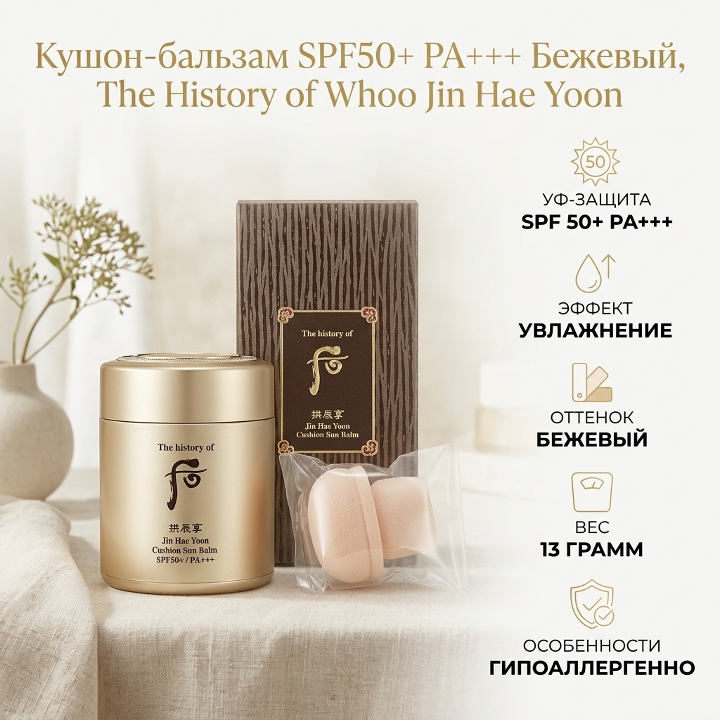 The History of Whoo Jin Hae Yoon Cushion Sun Balm SPF50 кушон Бежевый 13 г
