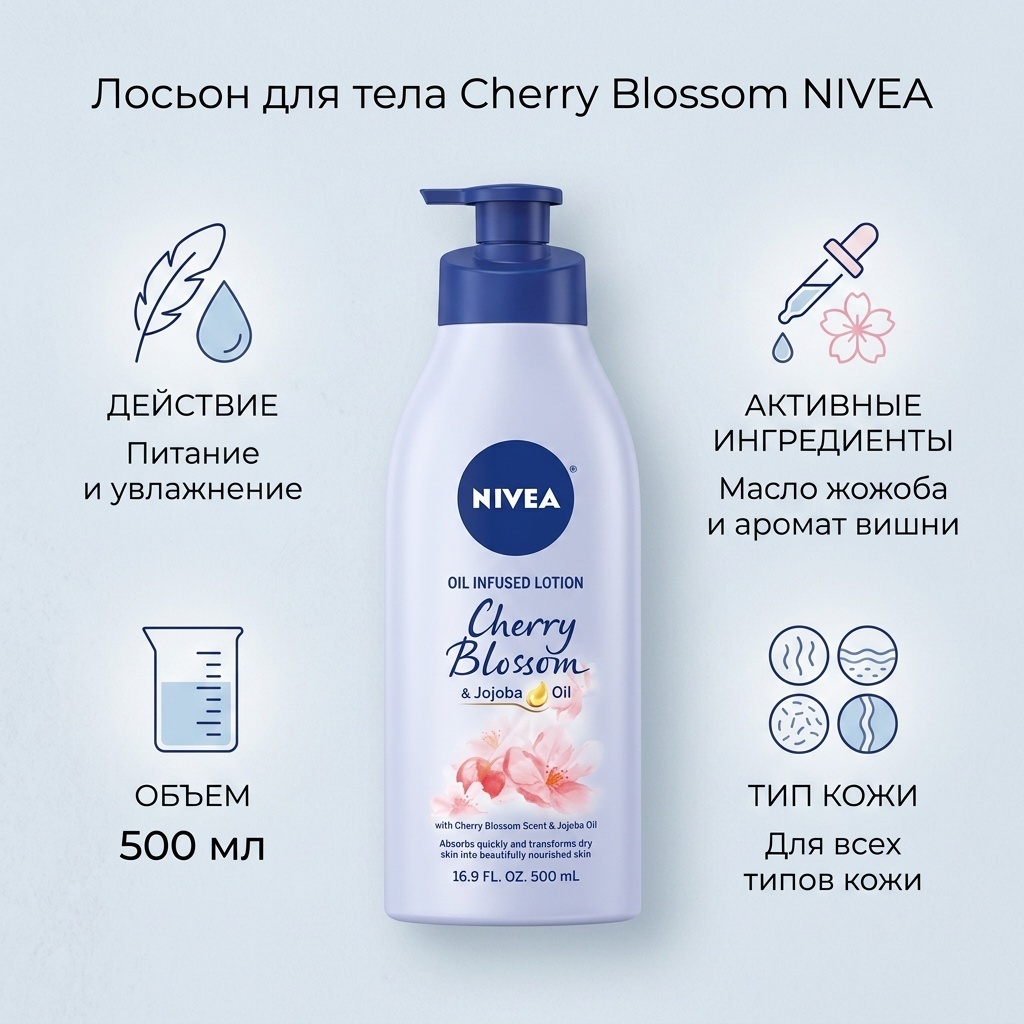 NIVEA Cherry Blossom & Jojoba Oil масло для тела 500 мл