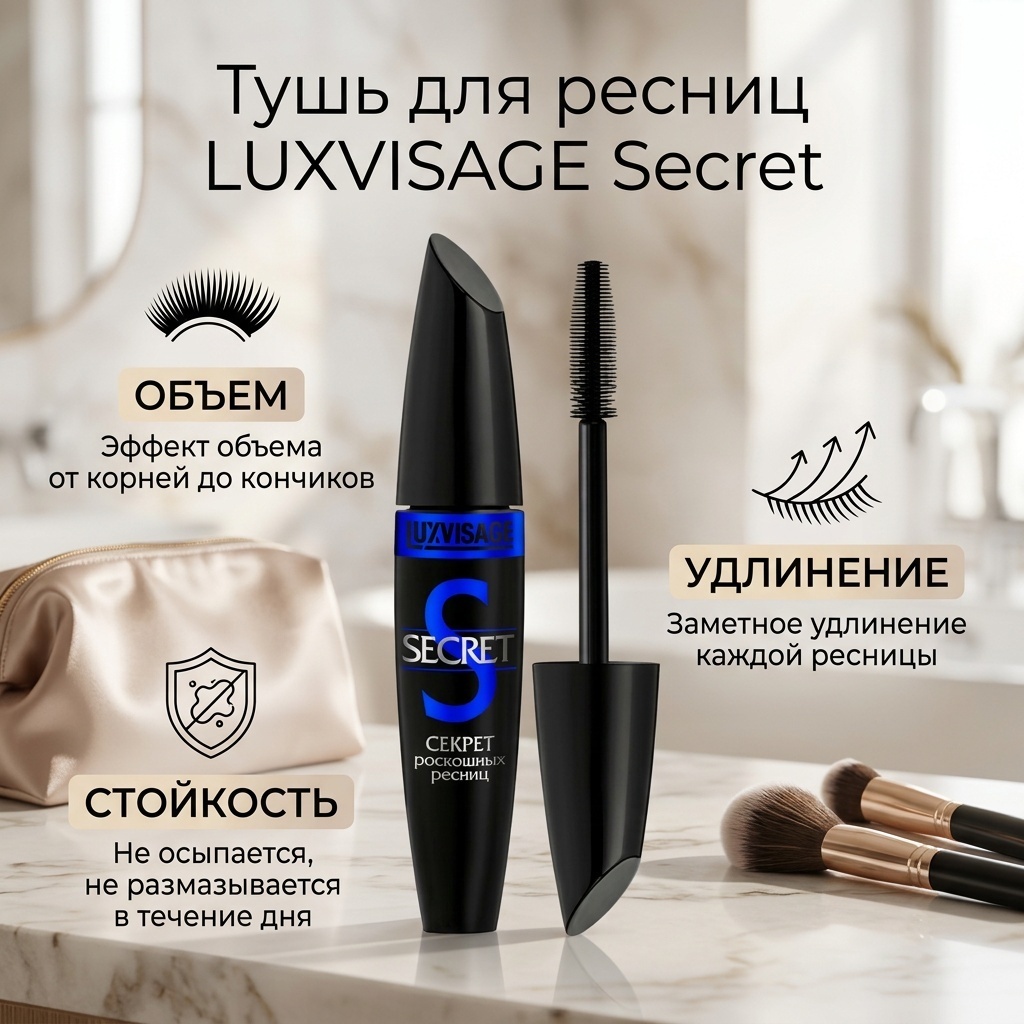 Тушь для ресниц LUXVISAGE Secret для объема, удлиняющая синий
