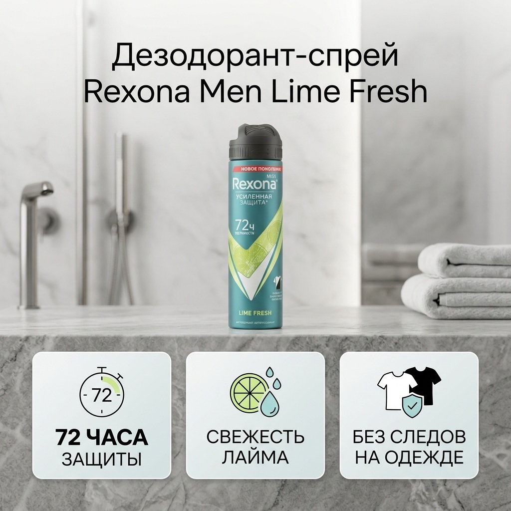 Дезодорант-спрей Rexona Men Lime Fresh для мужчин, защита 72 часа, 150 мл