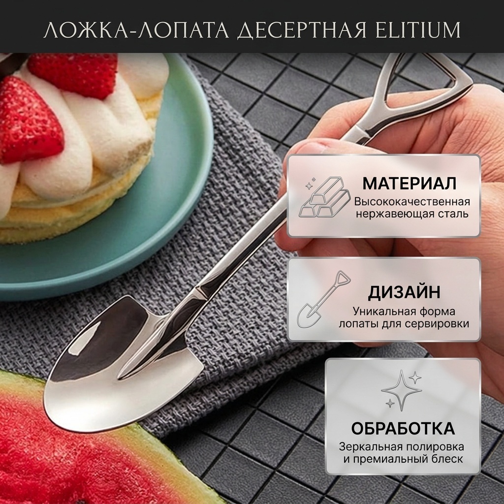 Ложка ELITIUM 1 шт, серебристый Десертная Чайная Лопата